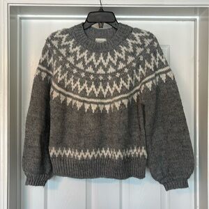 Silver Flint fair isle pullover crewneck sweater gray and white Size M